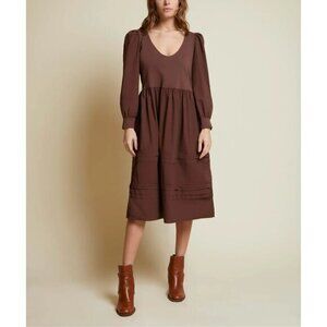 Nation LTD Mahal‎ Peasant Combo Dress Cotton Jersey & Poplin Tiered Skirt Sz L